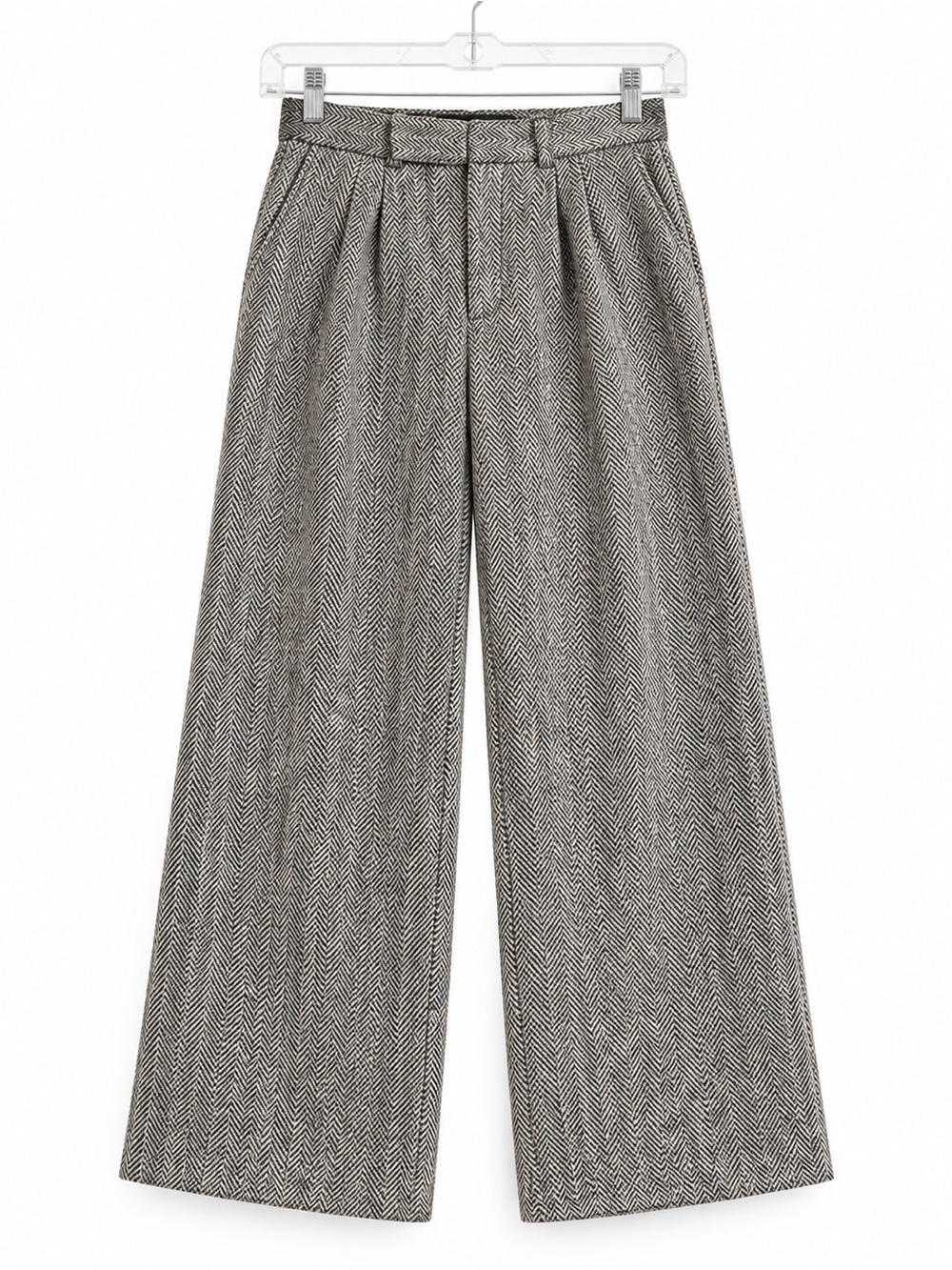 UNIQLO C Black Ivory Herringbone Pleated Wide Leg Pants Size 0